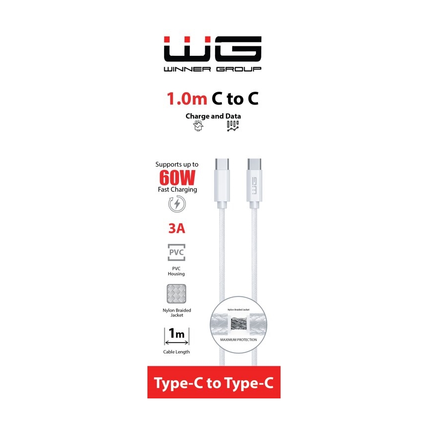 Winner Group - USB kábel USB-C / USB-C 60W 1m biela