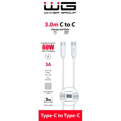 Winner Group - USB kábel USB-C / USB-C 60W 3m biela