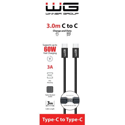 Winner Group - USB kábel USB-C / USB-C 60W 3m čierna