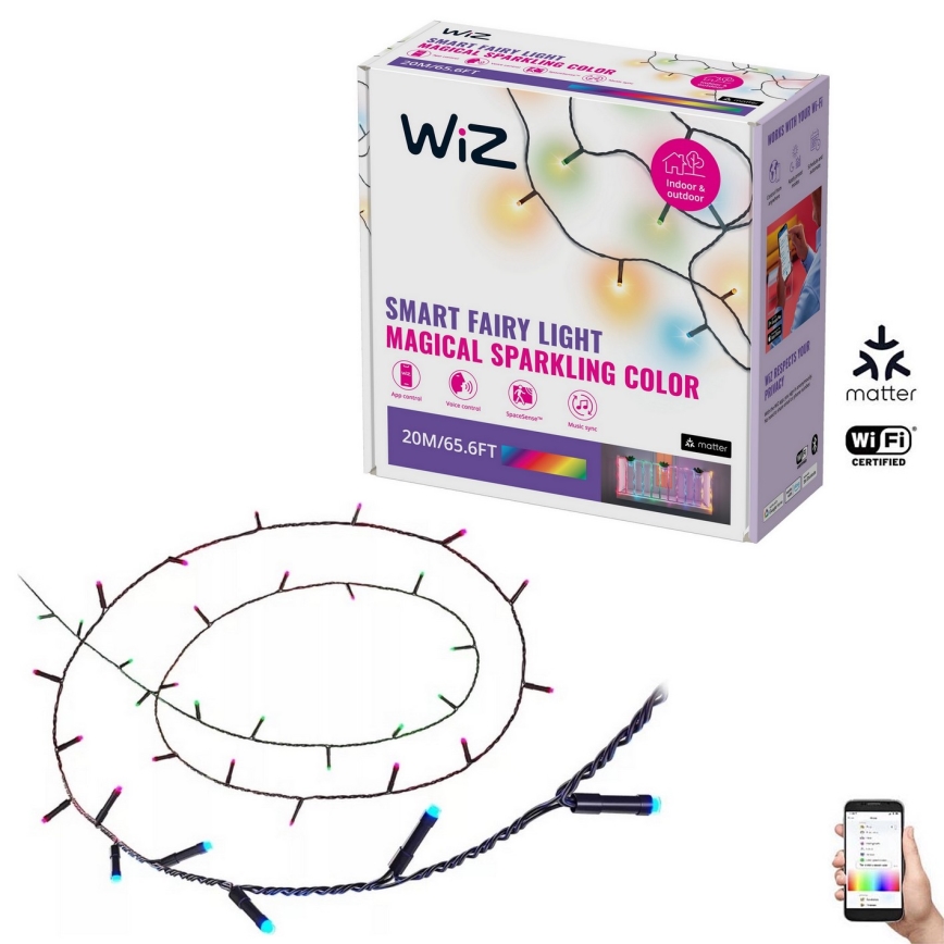WiZ - LED RGBW Stmievateľná vonkajšia reťaz 160xLED 20m IP44 2700-5000K Wi-Fi