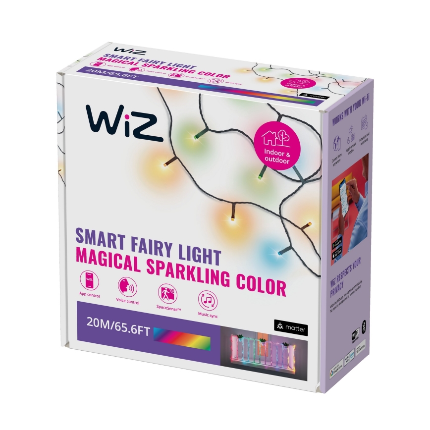 WiZ - LED RGBW Stmievateľná vonkajšia reťaz 160xLED 20m IP44 2700-5000K Wi-Fi