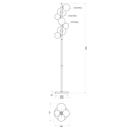 Wofi 3014-701W - LED Stojacia lampa VILLA 7xG9/3W/230V zlatá