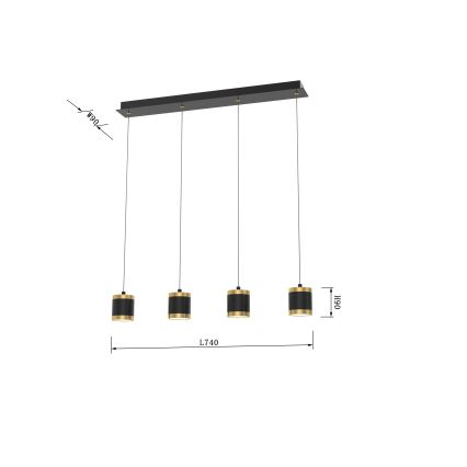 Wofi 7003-404 - LED Stmievateľný luster na lanku TOULOUSE LED/34W/230V čierna/zlatá