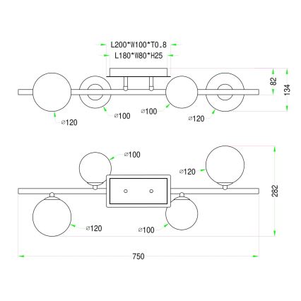 Wofi 7014-401W - LED Prisadený luster VILLA 4xG9/3W/230V zlatá