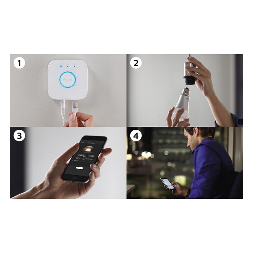 Základná sada Philips Hue STARTER KIT WHITE 3xE27/9W 2700K + Hue Bridge a stmievač