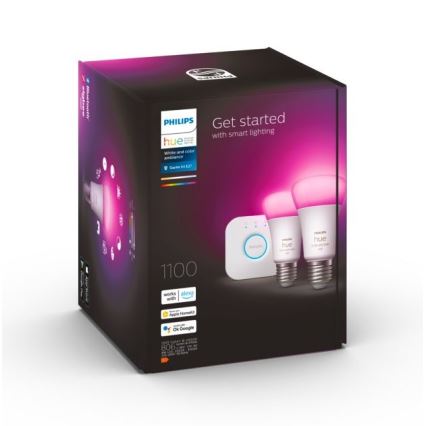 Základná sada Philips Hue WHITE AND COLOR AMBIANCE 2xE27/9W/230V 2000-6500K + Hue Bridge