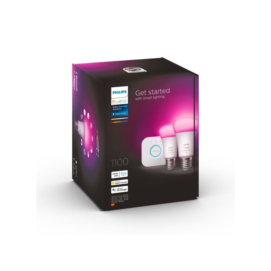 Základná sada Philips Hue WHITE AND COLOR AMBIANCE 2xE27/9W/230V 2000-6500K + zariadenie k prepojeniu