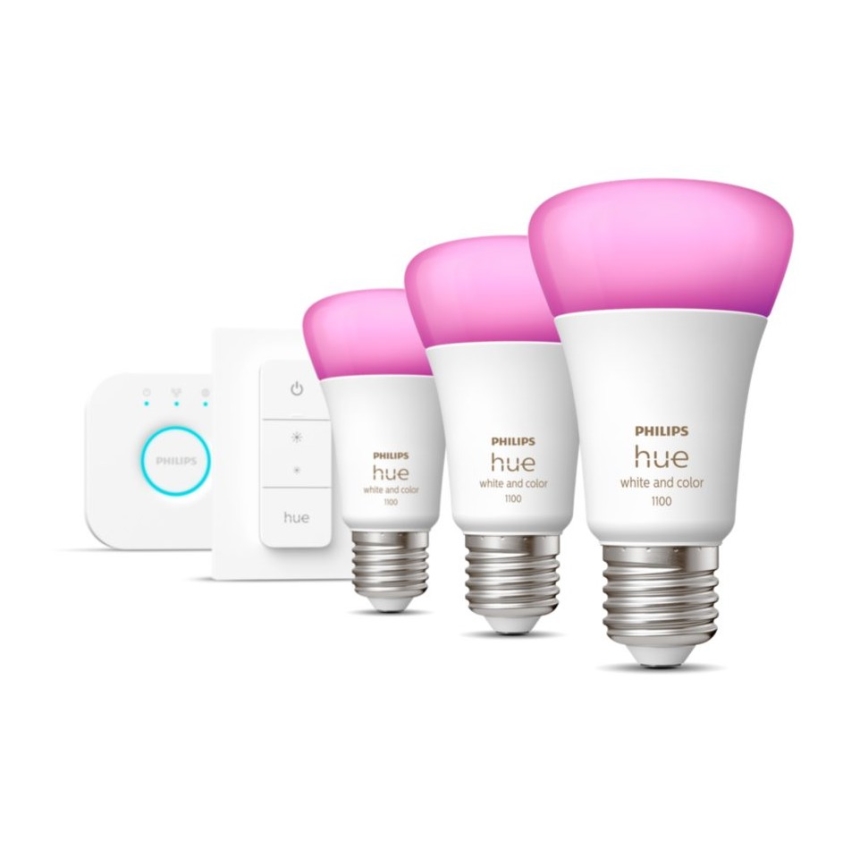Základná sada Philips Hue WHITE AND COLOR AMBIANCE 3xE27/9W 2000-6500K + Hue bridge a dimmer switch