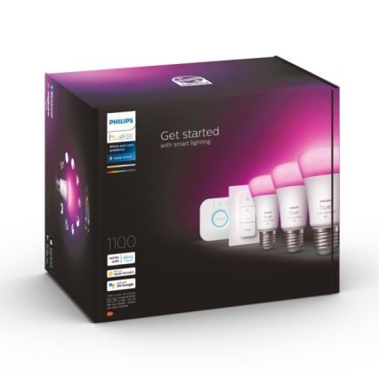 Základná sada Philips Hue WHITE AND COLOR AMBIANCE 3xE27/9W 2000-6500K + Hue bridge a dimmer switch