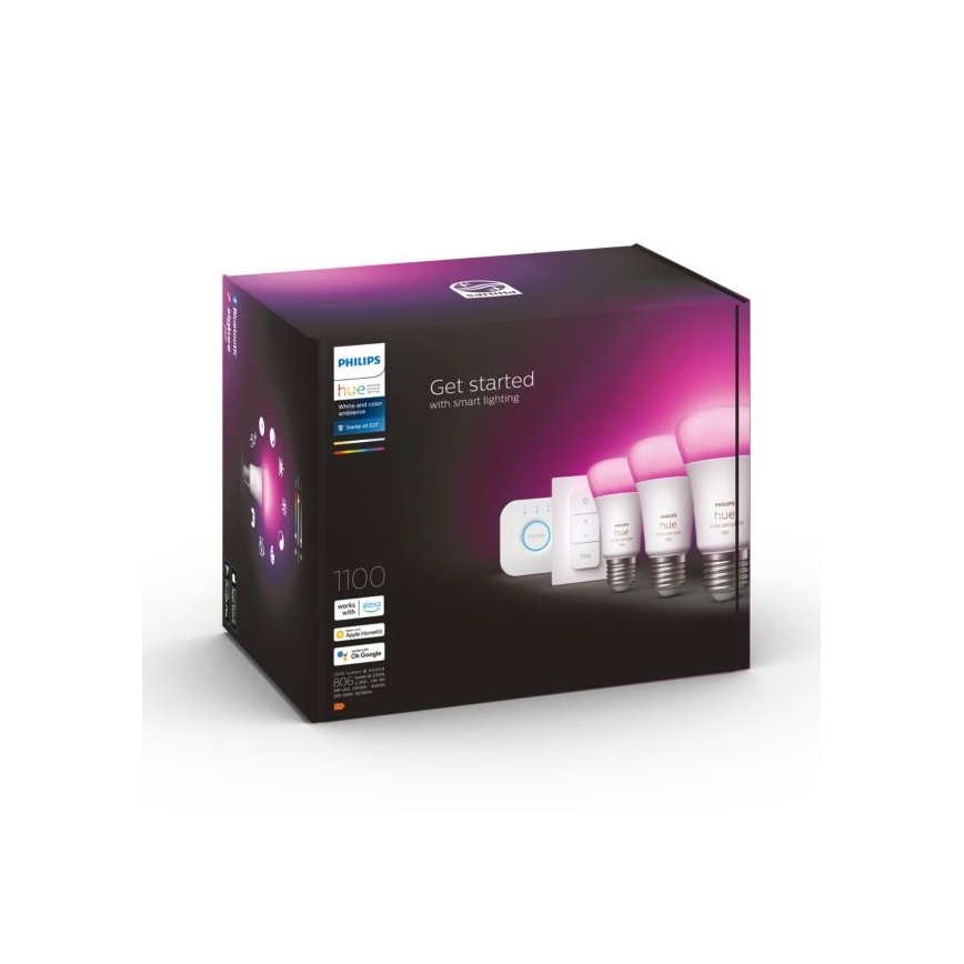 Základná sada Philips Hue WHITE AND COLOR AMBIANCE 3xE27/9W 2000-6500K + Hue bridge a dimmer switch