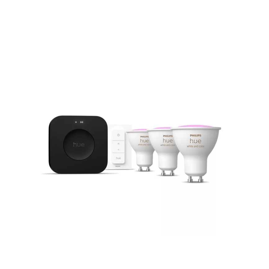 Základná sada Philips Hue WHITE AND COLOR AMBIANCE 3xGU10/4,2W 2000-6500K + prepojovacie zariadenie