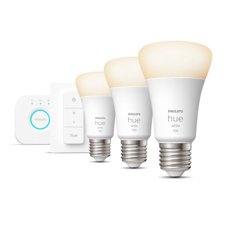 Základná sada Philips Hue WHITE 3xE27/9,5W 2700K + Hue Bridge a stmievač