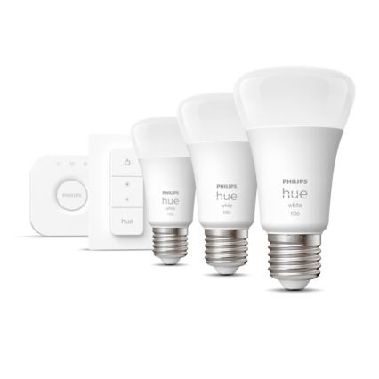 Základná sada Philips Hue WHITE 3xE27/9,5W 2700K + Hue Bridge a stmievač