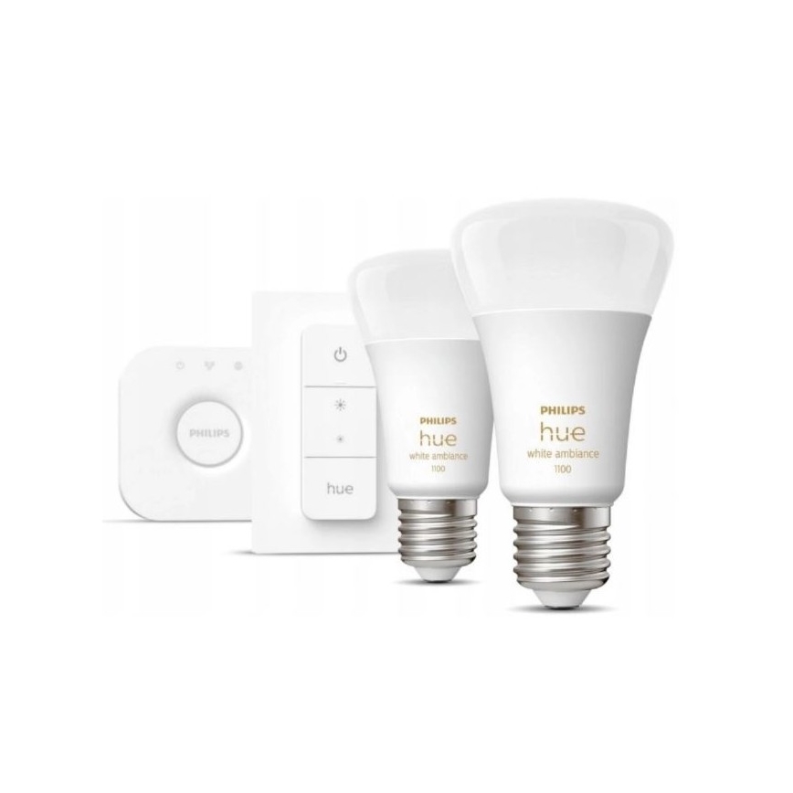 Základná sada Philips Hue WHITE AMBIANCE 2xE27/8W/230V + Hue Bridge a stmievací spínač