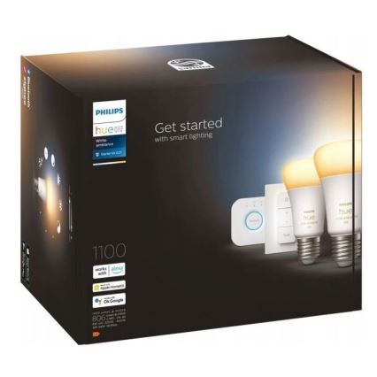 Základná sada Philips Hue WHITE AMBIANCE 2xE27/8W/230V + Hue Bridge a stmievací spínač
