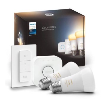 Základná sada Philips Hue WHITE AMBIANCE 2xE27/8W/230V + Hue Bridge a stmievací spínač