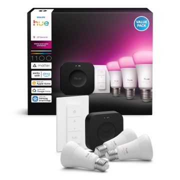 Základná sada Philips Hue WHITE AND COLOR AMBIANCE 3xE27/8,1W 1000-20000K + zariadenie na prepojenie