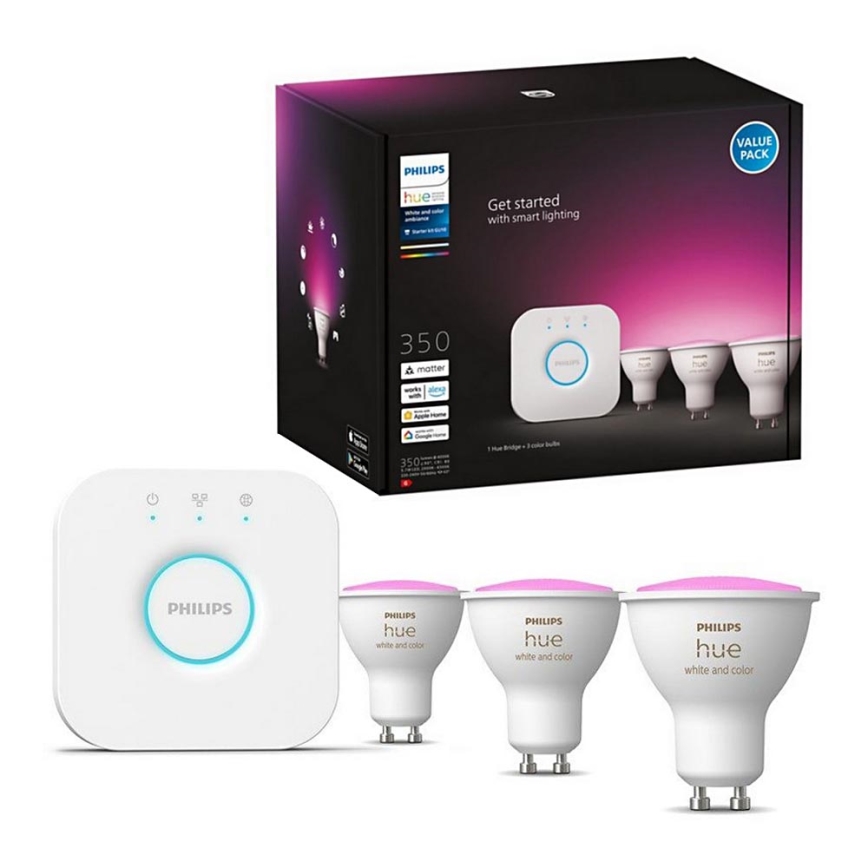 Základná sada Philips Hue WHITE AND COLOR AMBIANCE 3xGU10/5,7W/230V 2000-6500K + zariadenie na prepojenie