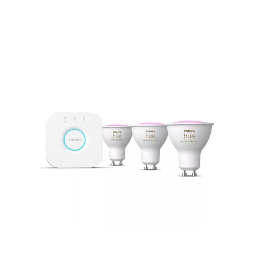 Štartovacia sada Philips Hue WHITE AND COLOR AMBIANCE 3xGU10/4,2W/230V 2200-6500K + Hue bridge