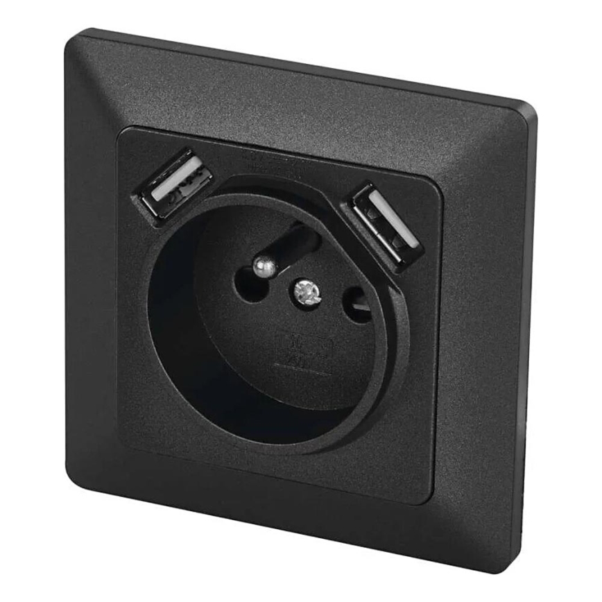 Zásuvka domová s USB 250V/16A antracit