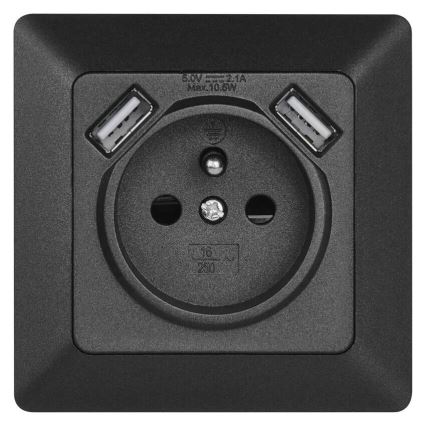 Zásuvka domová s USB 250V/16A antracit