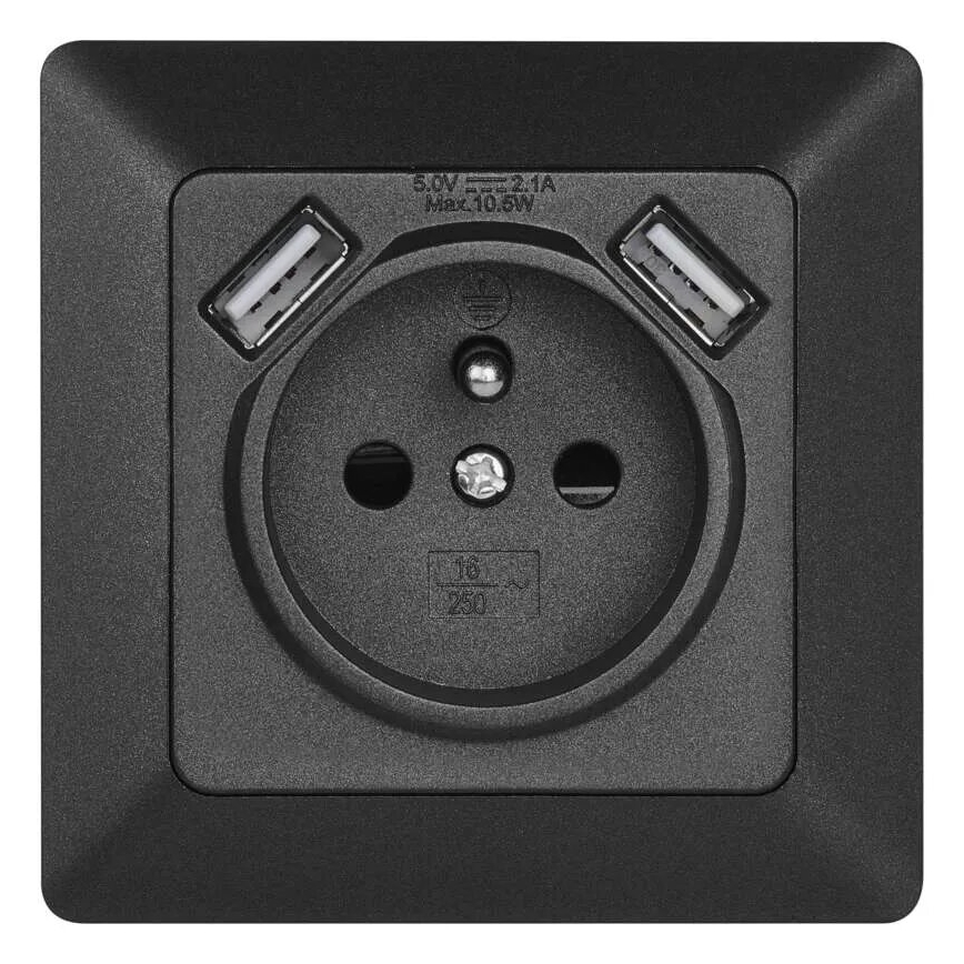 Zásuvka domová s USB 250V/16A antracit