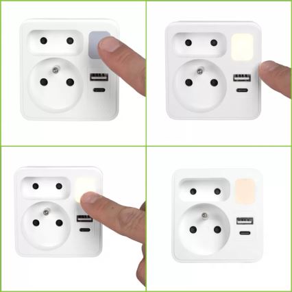 Rozbočovač s 2 zásuvkami + USB‑C + USB‑A s LED osvetlením LED 0,5 W 230 V 3000 K