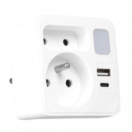 Rozbočovač s 2 zásuvkami + USB‑C + USB‑A s LED osvetlením LED 0,5 W 230 V 3000 K