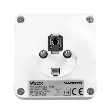 Rozbočovač s 2 zásuvkami + USB‑C + USB‑A s LED osvetlením LED 0,5 W 230 V 3000 K