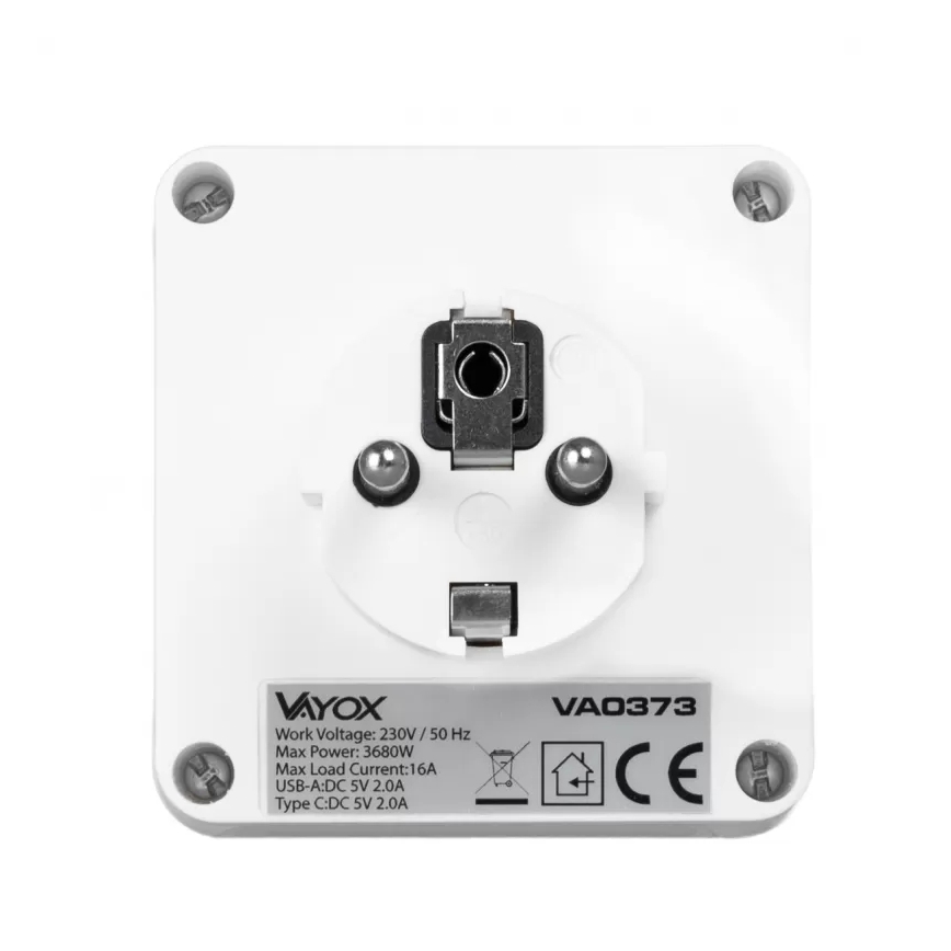 Rozbočovač s 2 zásuvkami + USB‑C + USB‑A s LED osvetlením LED 0,5 W 230 V 3000 K