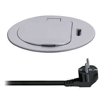 Zásuvkový stĺpik na dosku stola 1x230V + USB-C Power Delivery strieborná/čierna