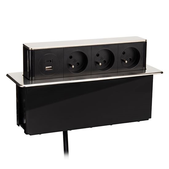 Zásuvkový stĺpik pre stolovú dosku 3x230V + USB-A + USB-C