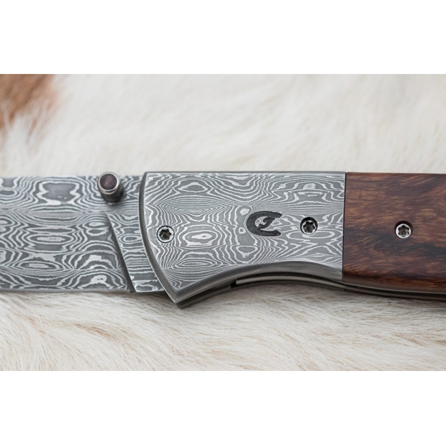 Zatvárací damaškový nôž 8 cm ironwood