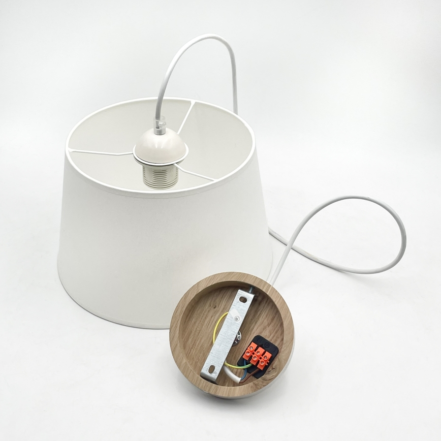 Závesné svietidlo AIDA na lanku 1xE27/60W/230V, priemer 25 cm, dub/biela