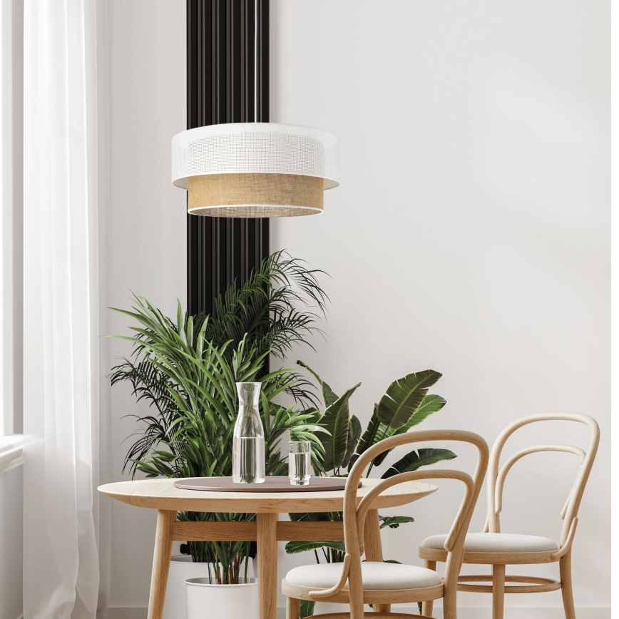 Závesné svietidlo BORHO na lanku 1xE27/60W/230V pr. 40 cm biela/juta