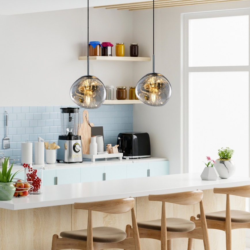 Závesné svietidlo na lanku CRUMPLED 1xE27/24W/230V pr. 18 cm dymové