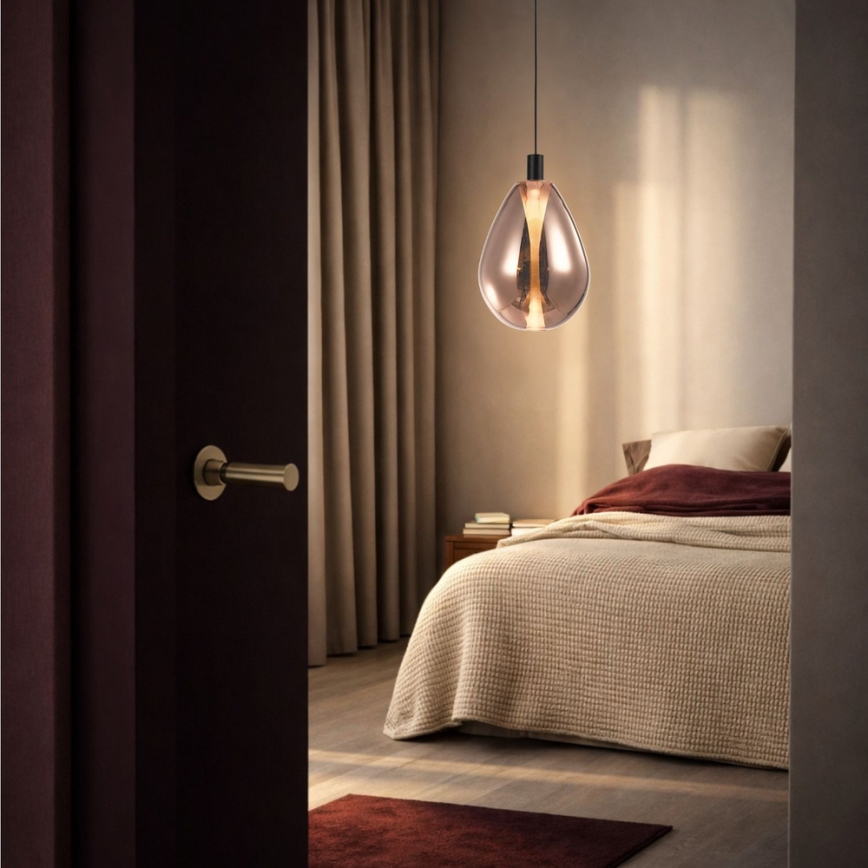 Závesné svietidlo na lanku DENSO 1xGU10/10W/230V, priemer 30 cm, medené/čierne