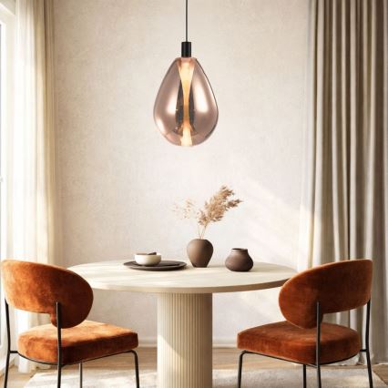 Závesné svietidlo na lanku DENSO 1xGU10/10W/230V, priemer 30 cm, medené/čierne