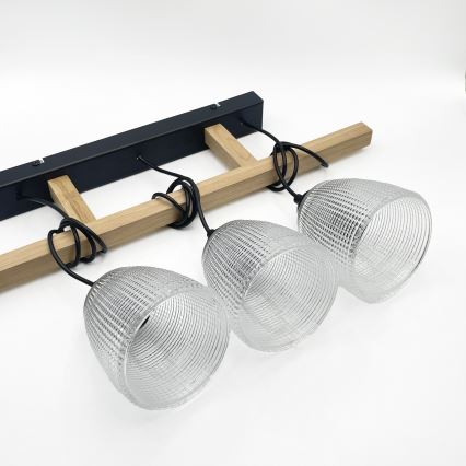 Závesné svietidlo na lanku LEANDRA 3xE27/15W/230V dub/čierna