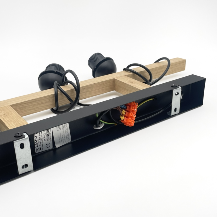 Závesné svietidlo na lanku LEANDRA 3xE27/15W/230V dub/čierna