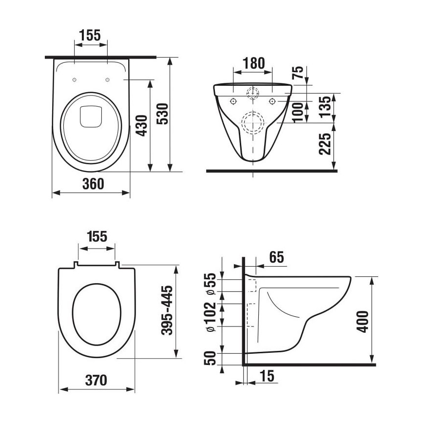 Závesné WC LYRA + WC sedadlo SoftClose LYRA + splachovacie tlačidlo DUAL + podomietkový modul + izolačná podložka