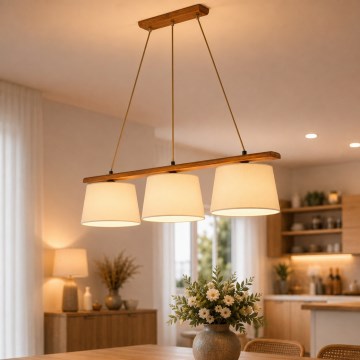 Závesný luster AIDA 3xE27/15W/230V, priemer 25 cm, dub/krémová