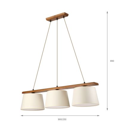 Závesný luster AIDA 3xE27/15W/230V, priemer 25 cm, dub/krémová