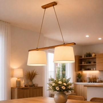 Závesný luster AIDA na lanku 2xE27/15W/230V, priemer 35 cm, dub/krémová