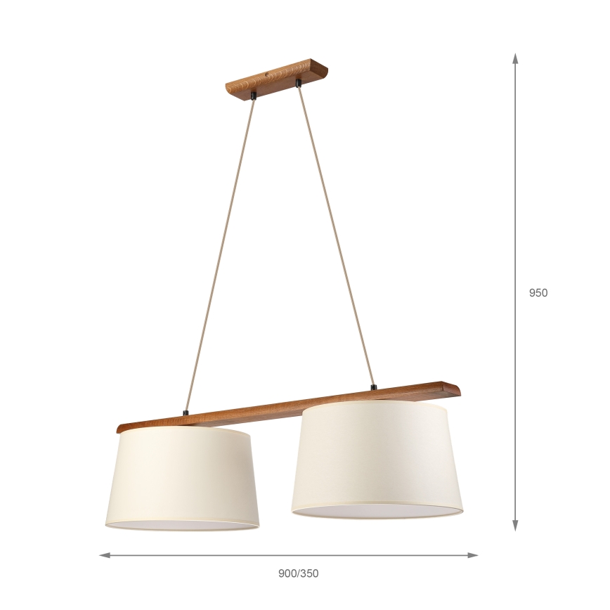 Závesný luster AIDA na lanku 2xE27/15W/230V, priemer 35 cm, dub/krémová
