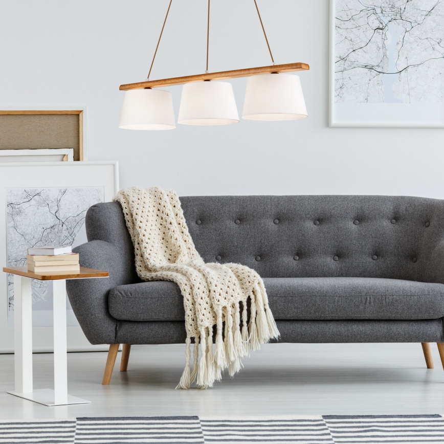 Závesný luster AIDA na lanku, 3× E27 (max. 60 W), 230 V, priemer 25 cm, dub