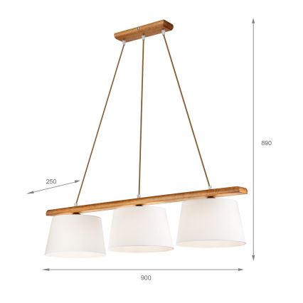 Závesný luster AIDA na lanku, 3× E27 (max. 60 W), 230 V, priemer 25 cm, dub
