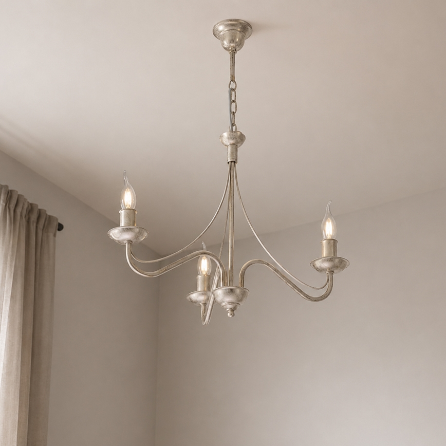 Závesný luster ANTON na reťazi 3xE14/60W/230V biela patina