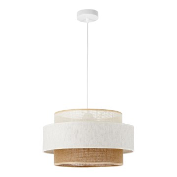 Závesný luster BOHO na lane 1xE27/60W/230V, priemer 40 cm, biela/juta