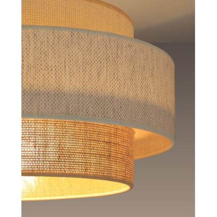 Závesný luster BOHO na lane 1xE27/60W/230V, priemer 40 cm, biela/juta